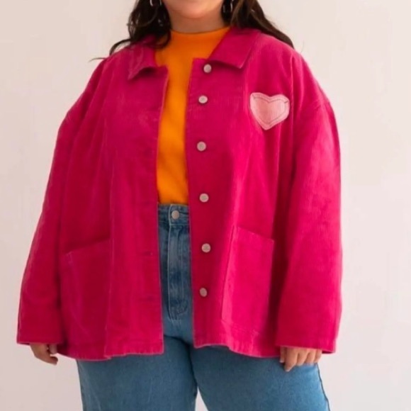 Shiny By Nature Jackets & Blazers - Shiny by Nature Pink Corduroy Button-Up Jacket with Hearts